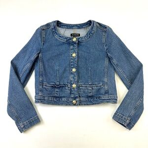 J Crew denim crop jean jacket Womens Size 0 channel style  gold buttons